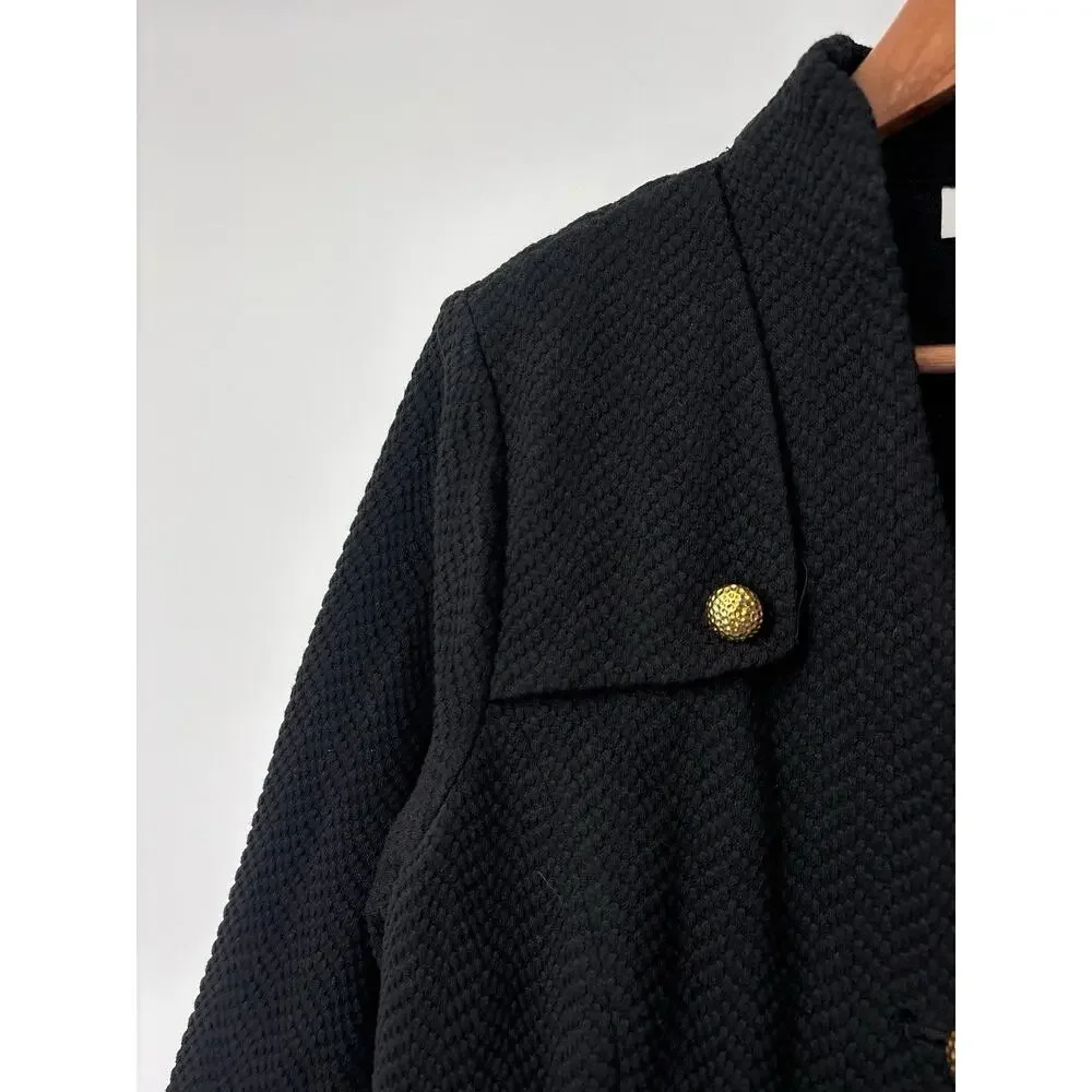 Joan Rivers Womens Black Textured Blazer Jacket Size Medium Gold Buttons Pockets